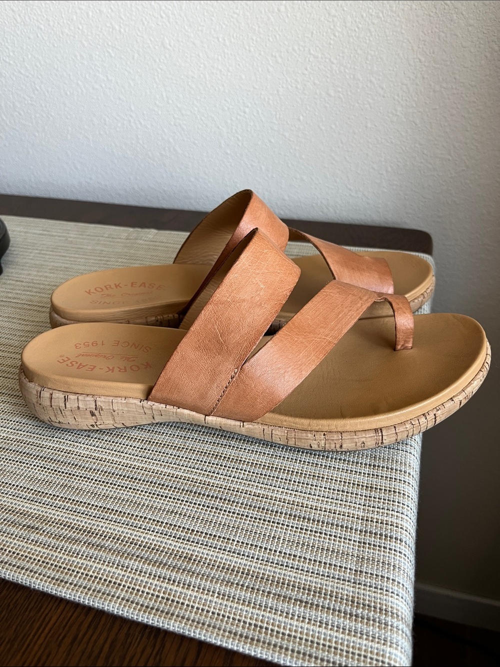 Kork-Ease Women's Tan Leather Slide Sandals Cork Heels Boho